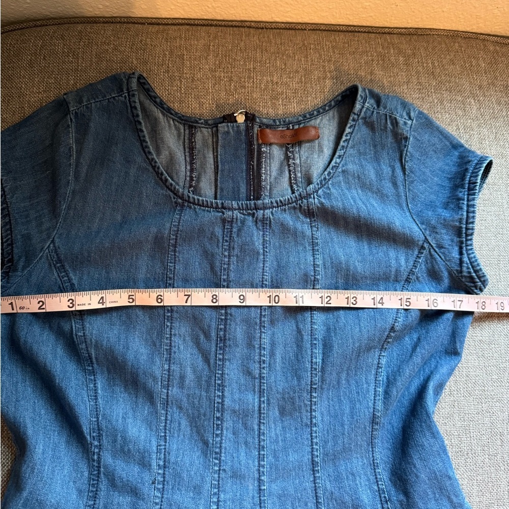 eShakti Denim Dress Blue Fit Flare Cotton Zip Back No Size Tag - Picture 7 of 11